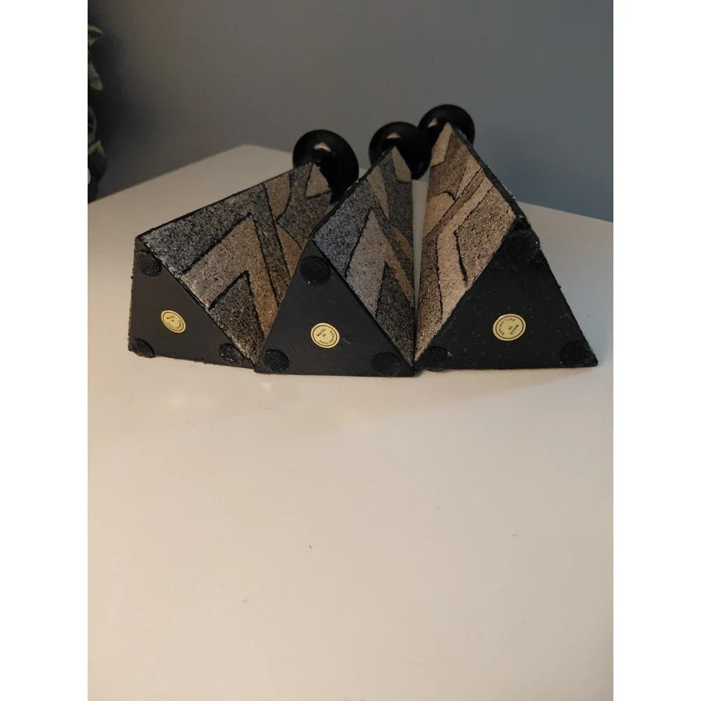 Art Deco Trio Candle Holders Pyramid Shape Pebbled